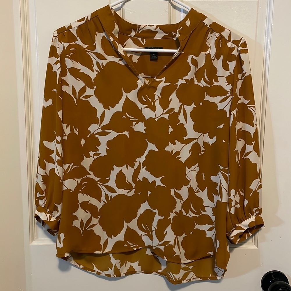 ANN TAYLOR‎ Factory perfect fall brown & cream floral top size small petite